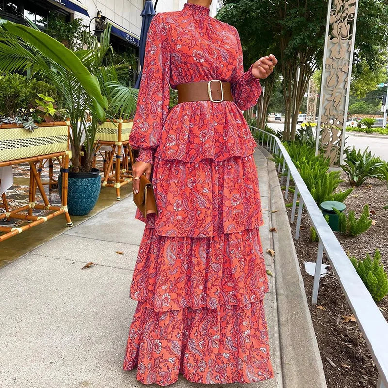 Women Elegant Long Lantern Sleeve Stand Collar Loose Maxi Dress Y2K INS Clothes Autumn Long Ruffle Bohemian Dress Women Elegant Long Lantern Sleeve Stand Collar Loose Maxi Dress Y2K INS Clothes Autumn Long Ruffle Bohemian Dress